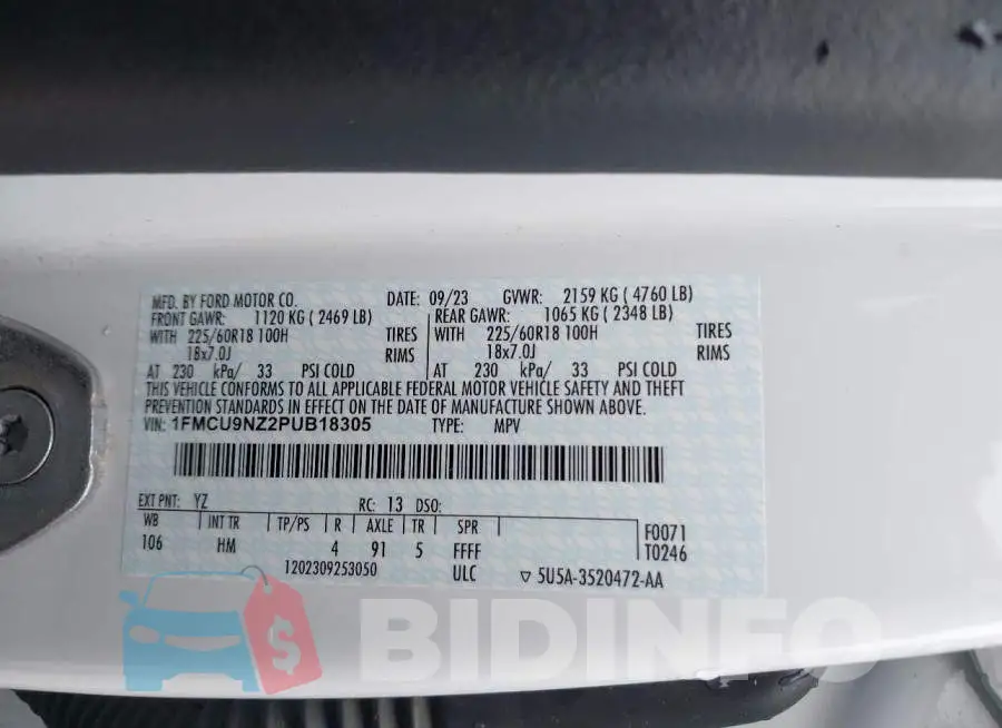 1FMCU9NZ2PUB18305 Photo# 9