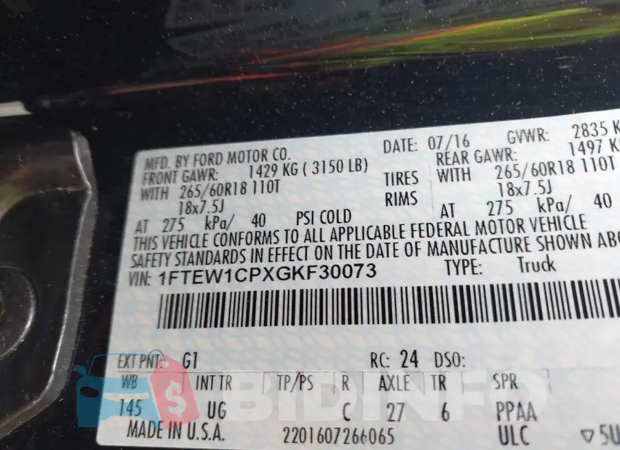 1FTEW1CPXGKF30073 Photo# 9