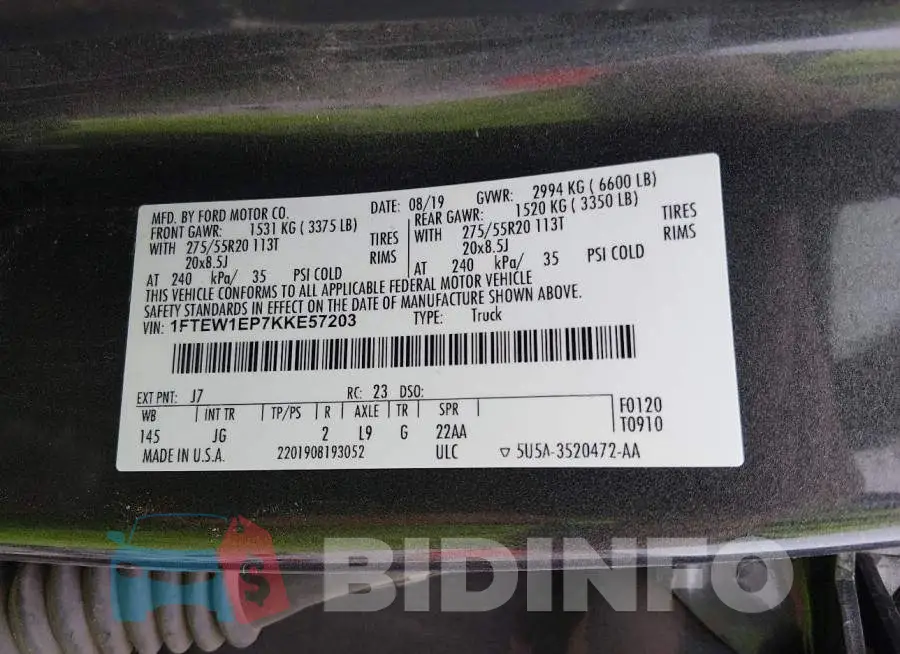 1FTEW1EP7KKE57203 Photo# 9