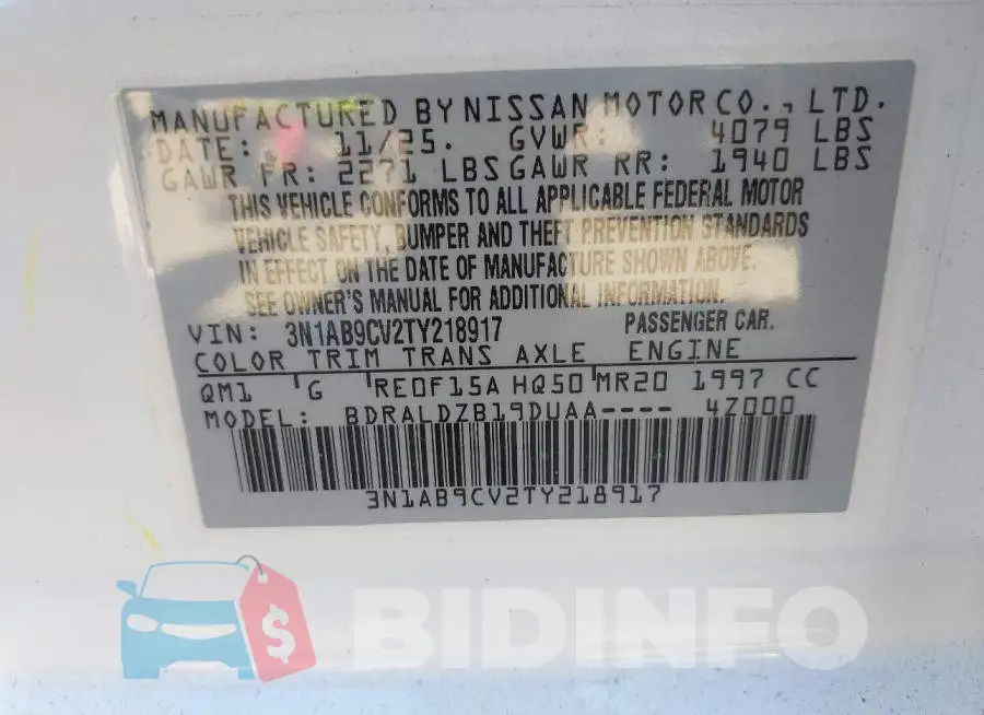 3N1AB9CV2TY218917 Photo# 9