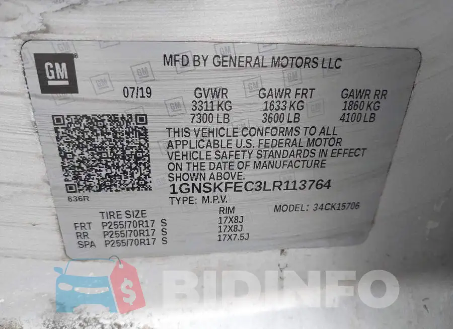 1GNSKFEC3LR113764 Photo# 9