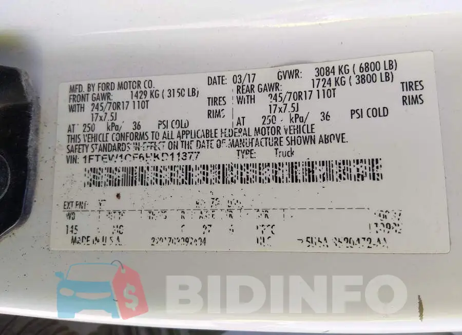 1FTEW1CF6HKD11877 Photo# 9