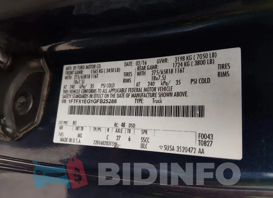 1FTFX1EG1GFB25288 Photo# 9