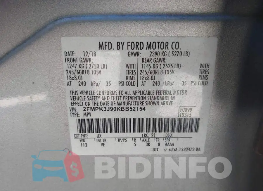 2FMPK3J90KBB52154 Photo# 9