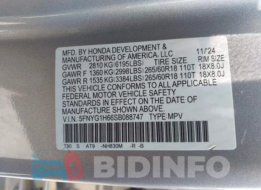 5FNYG1H66SB088747 Photo# 9