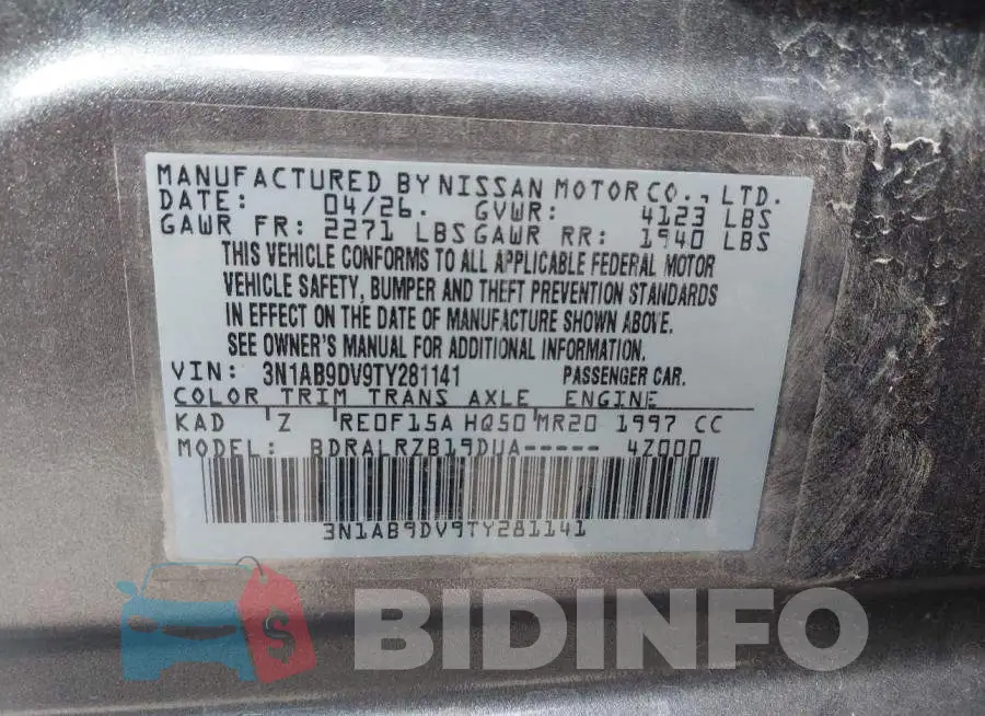 3N1AB9DV9TY281141 Photo# 9