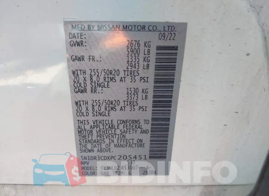 5N1DR3CDXPC205451 Photo# 9