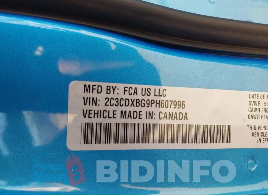 2C3CDXBG9PH607996 Photo# 9