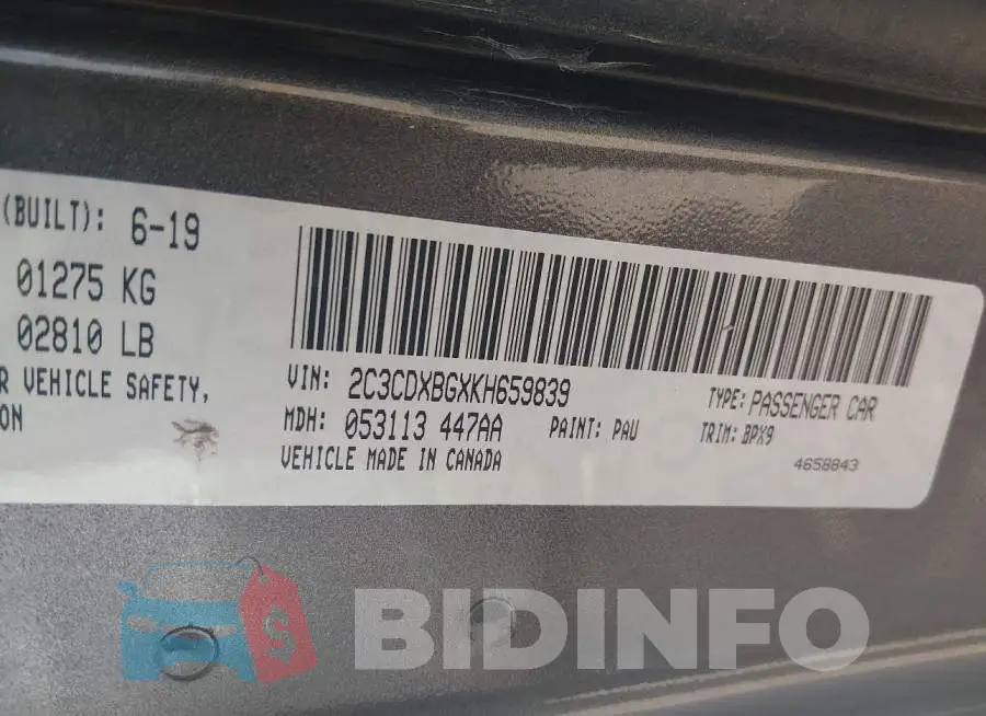 2C3CDXBGXKH659839 Photo# 9