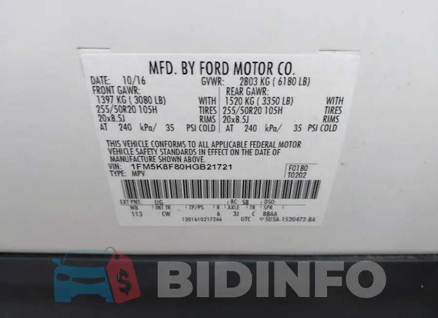 1FM5K8F80HGB21721 Photo# 9