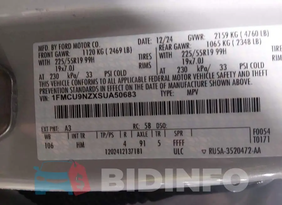 1FMCU9NZXSUA50683 Photo# 9
