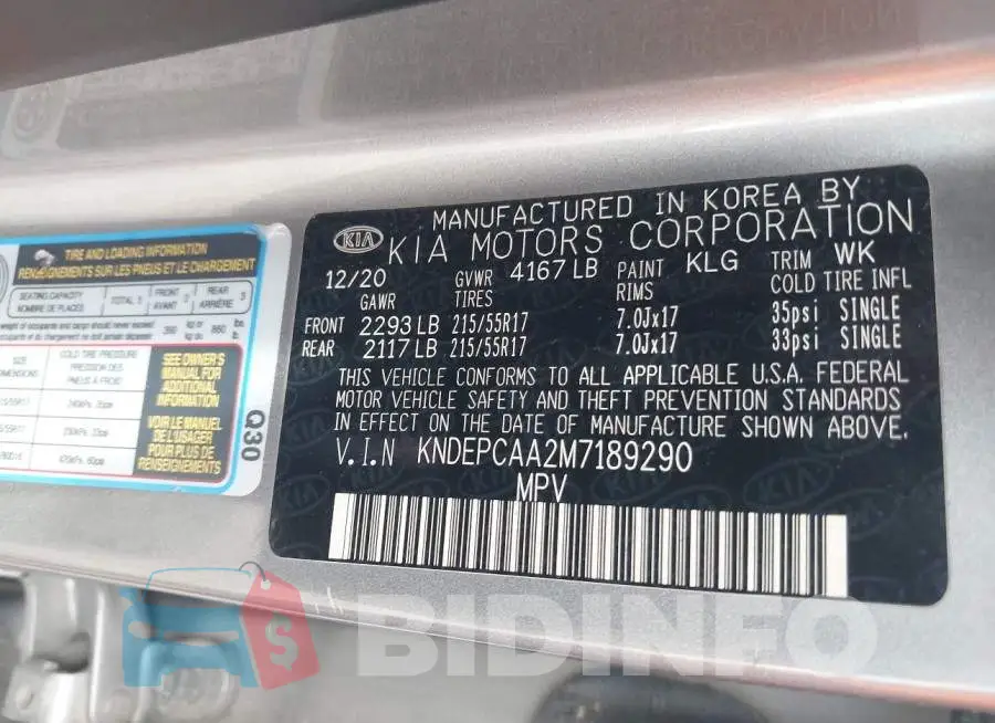 KNDEPCAA2M7189290 Photo# 9