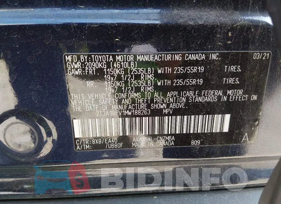 2T3A1RFV1MW188263 Photo# 9