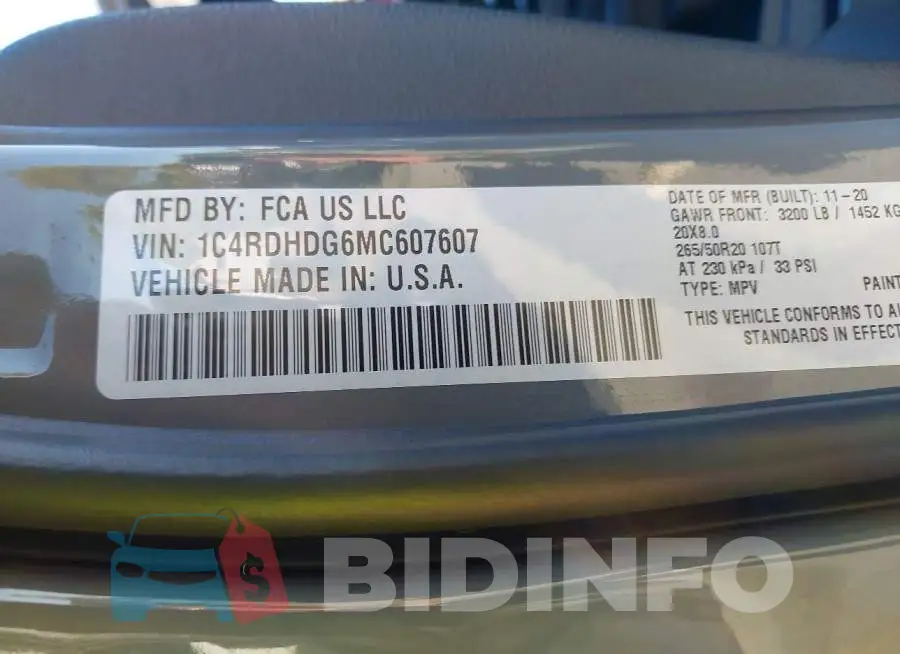 1C4RDHDG6MC607607 Photo# 9