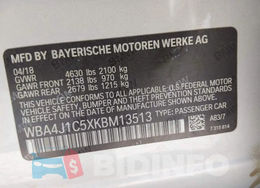 WBA4J1C5XKBM13513 Photo# 9