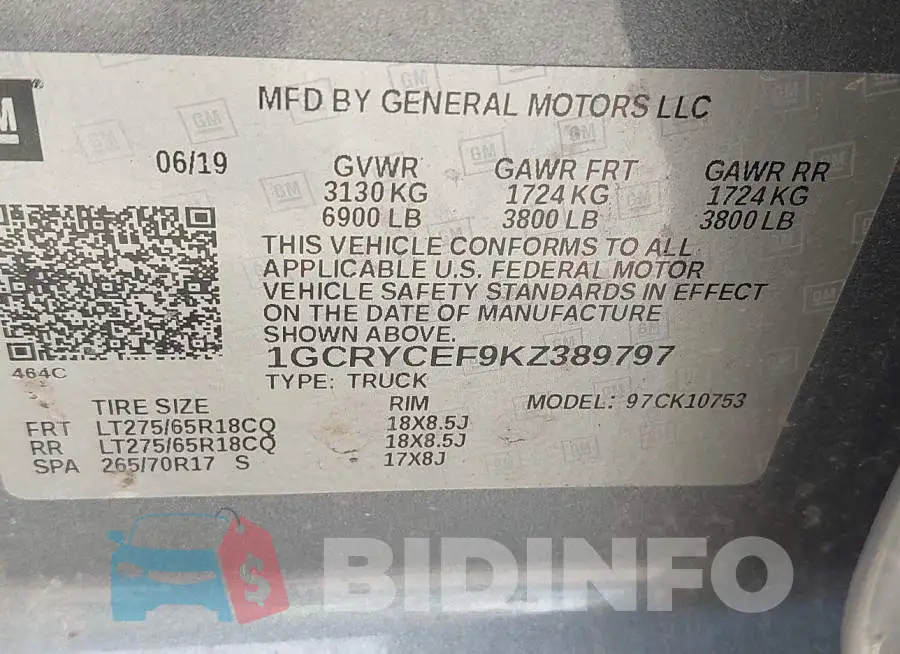 1GCRYCEF9KZ389797 Photo# 9