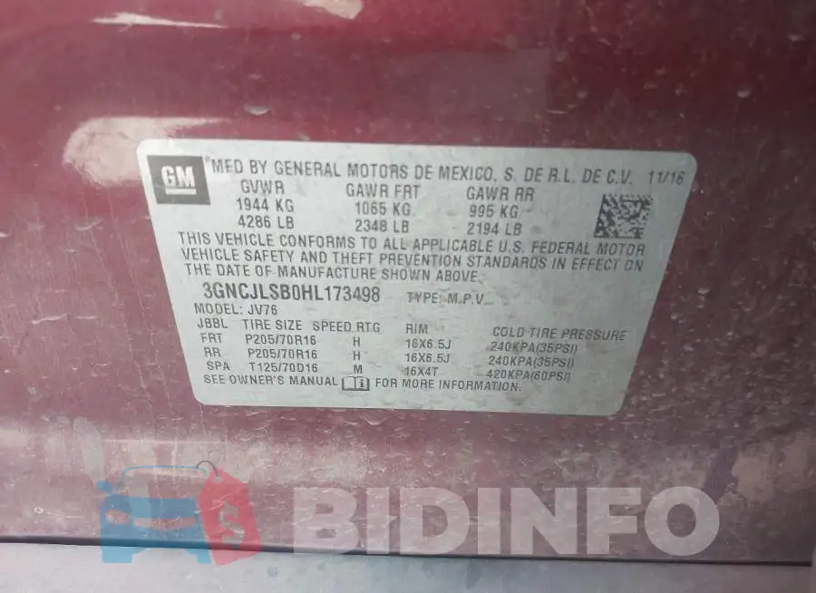 3GNCJLSB0HL173498 Photo# 9