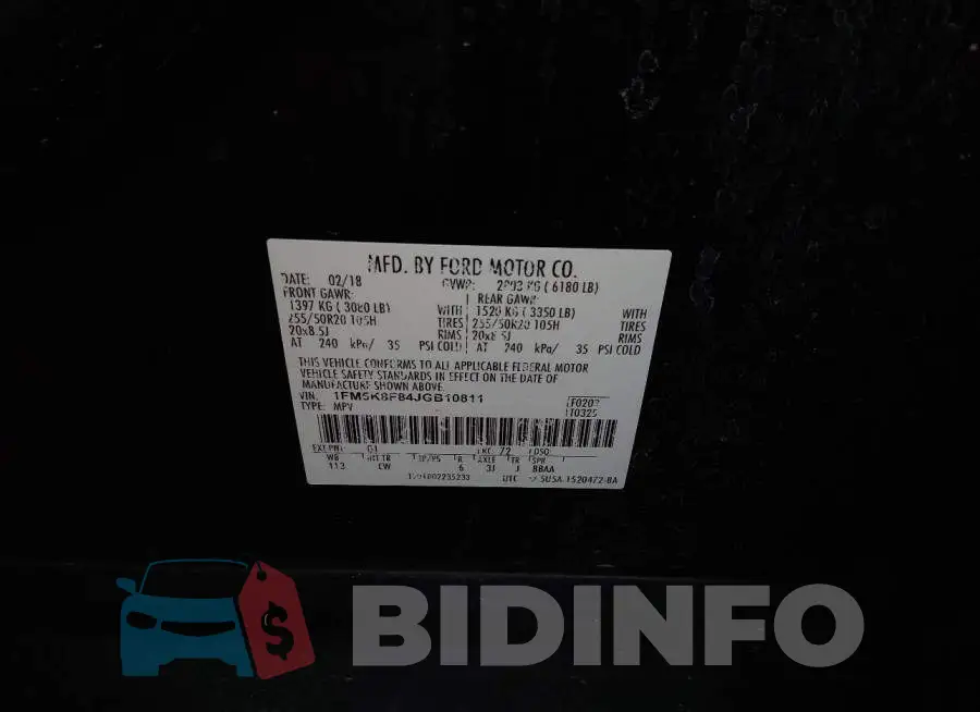 1FM5K8F84JGB10811 Photo# 9