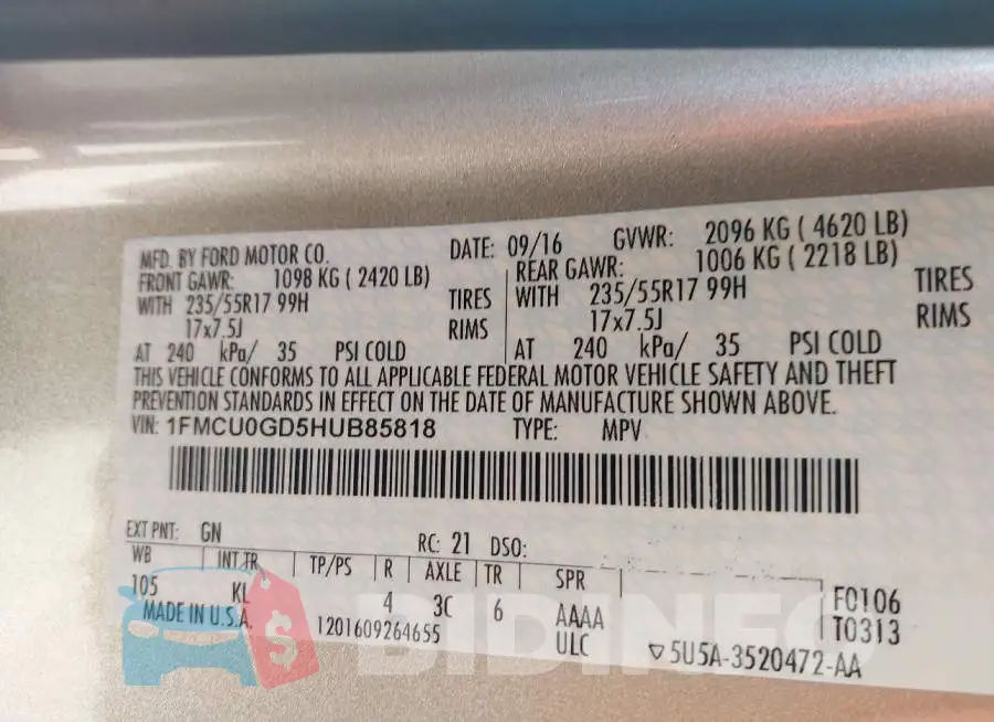 1FMCU0GD5HUB85818 Photo# 9