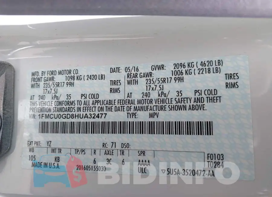 1FMCU0GD8HUA32477 Photo# 9