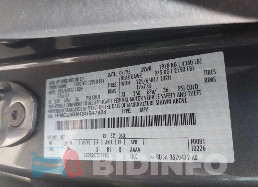 1FMCU0GN1SUB47924 Photo# 9