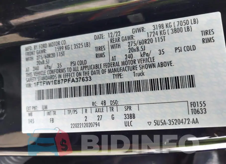 1FTFW1E87PFA37633 Photo# 9