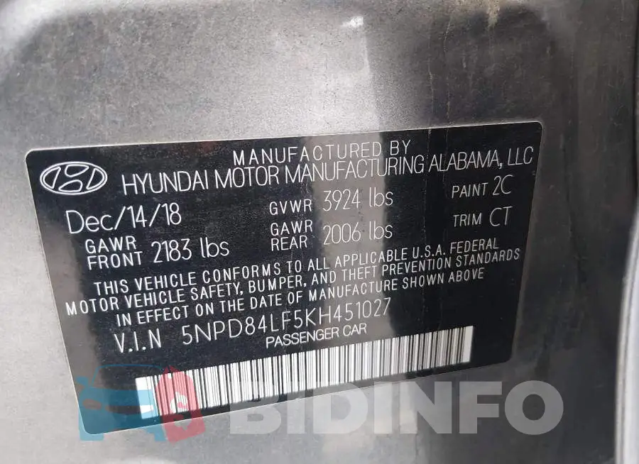5NPD84LF5KH451027 Photo# 9