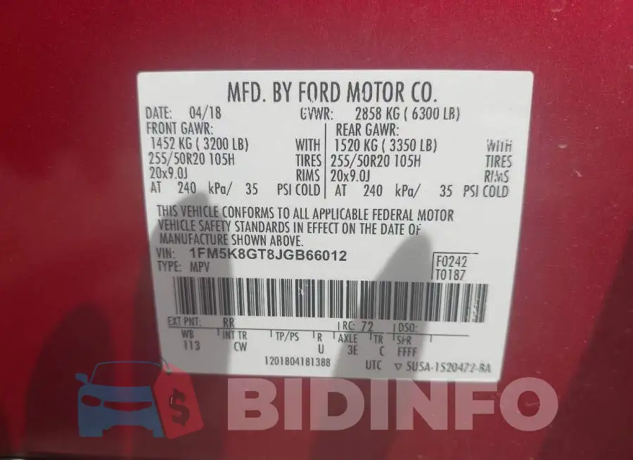 1FM5K8GT8JGB66012 Photo# 9