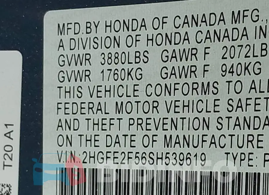 2HGFE2F56SH539619 Photo# 9