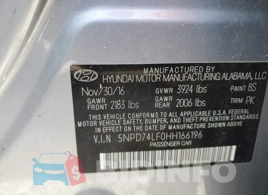 5NPD74LF0HH166196 Photo# 12