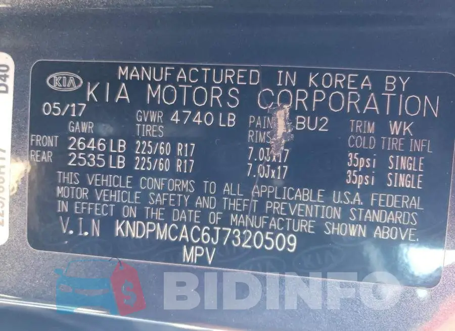 KNDPMCAC6J7320509 Photo# 13