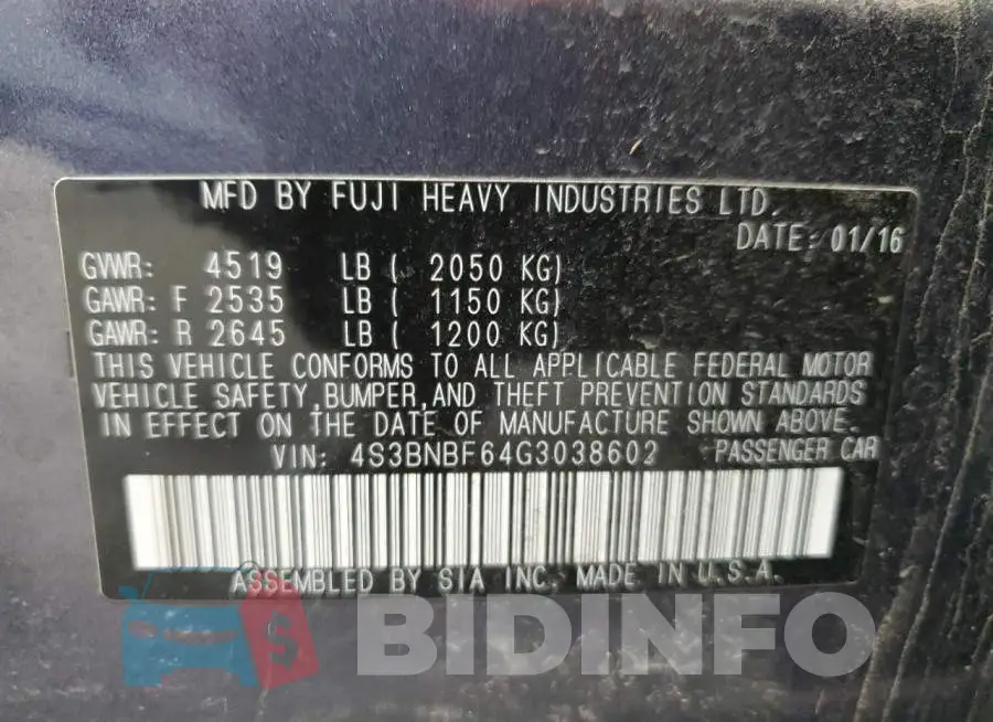 4S3BNBF64G3038602 Photo# 12
