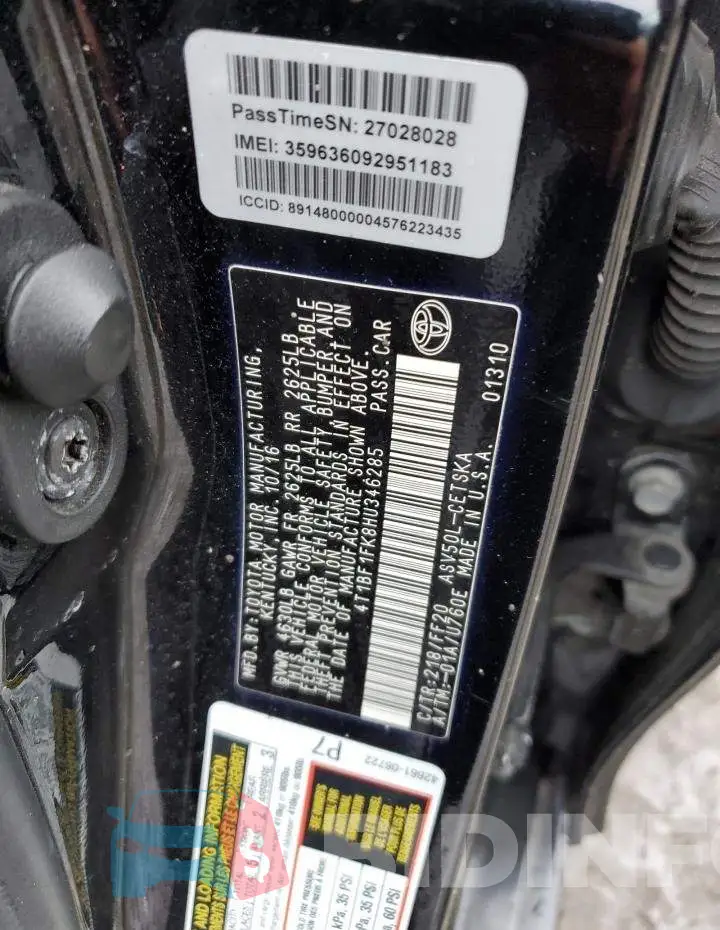 4T1BF1FK8HU346285 Photo# 12
