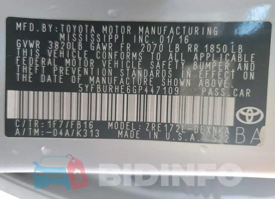 5YFBURHE6GP447109 Photo# 12