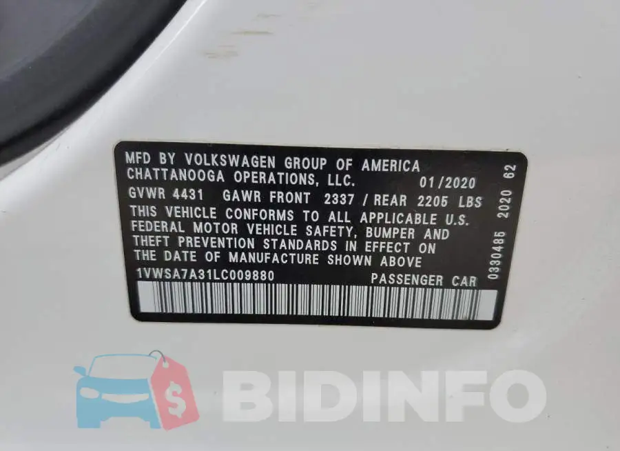 1VWSA7A31LC009880 Photo# 12