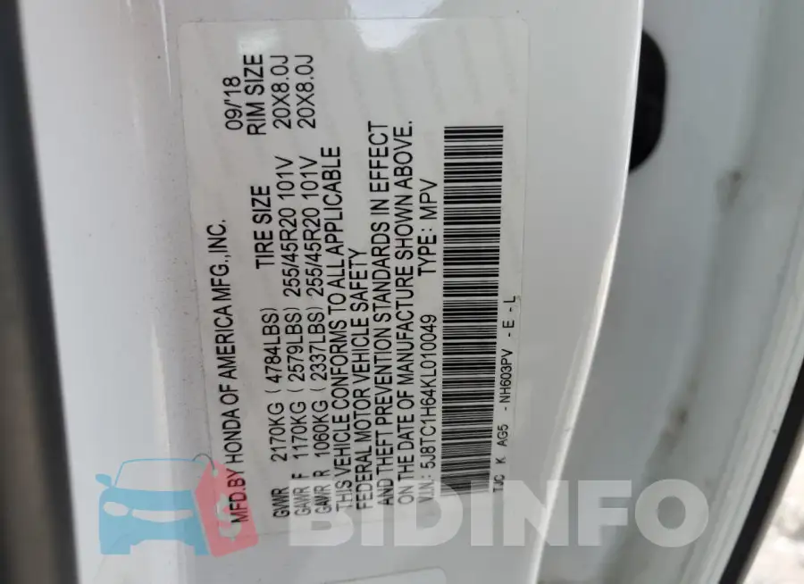 5J8TC1H64KL010049 Photo# 14