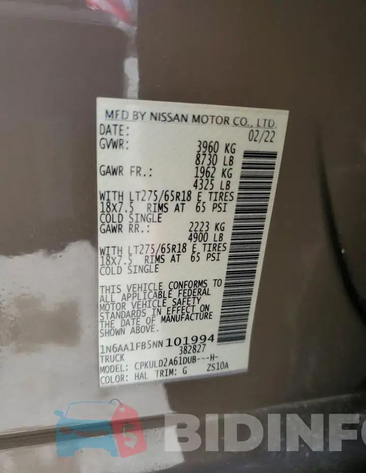 1N6AA1FB5NN101994 Photo# 12