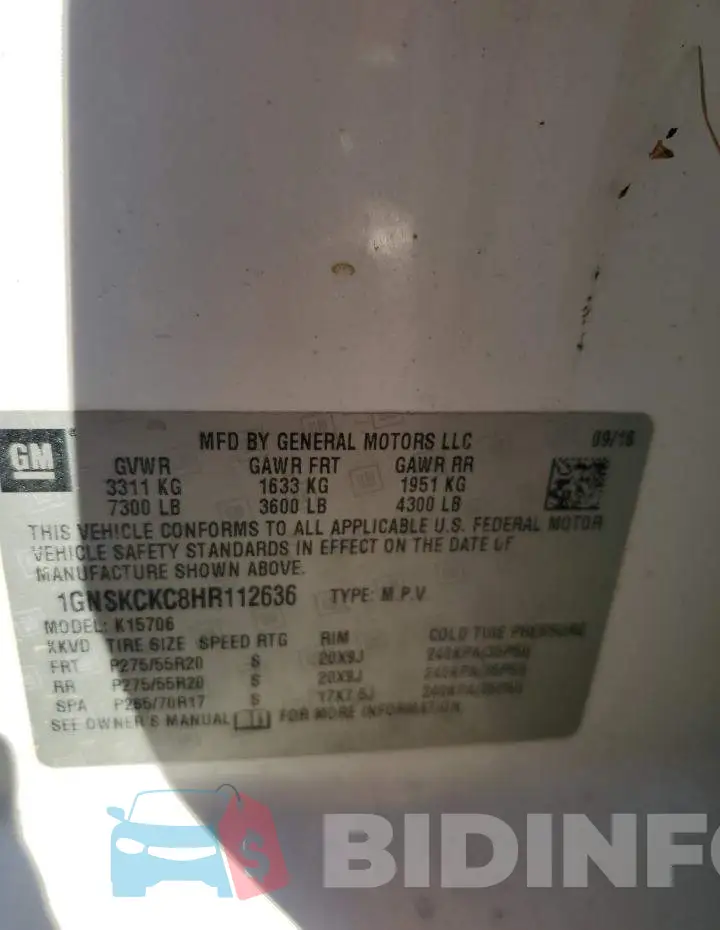 1GNSKCKC8HR112636 Photo# 14