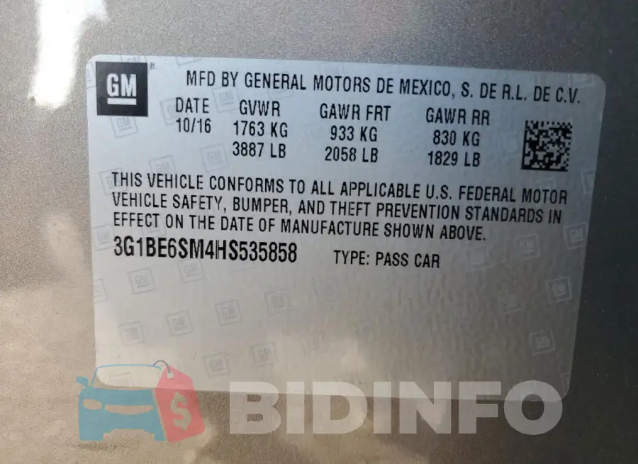 3G1BE6SM4HS535858 Photo# 13
