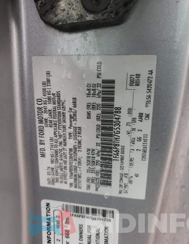 1FA6P8TH7G5304788 Photo# 13
