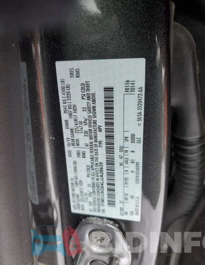 1FMCU9G64LUA28635 Photo# 13