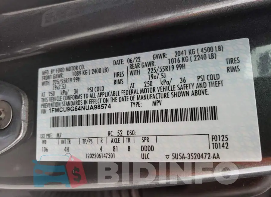 1FMCU9G64NUA98574 Photo# 14