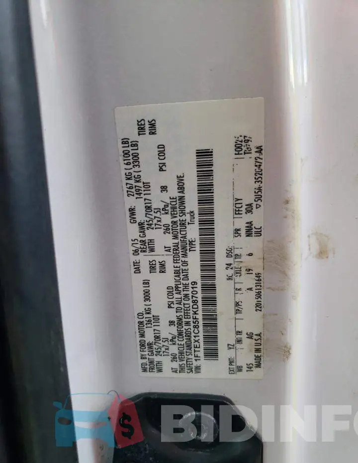 1FTEX1C85FKD87019 Photo# 12