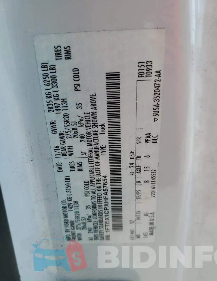 1FTEX1CPXHFA57654 Photo# 12