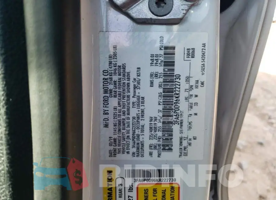 3FA6P0D96KR222730 Photo# 12