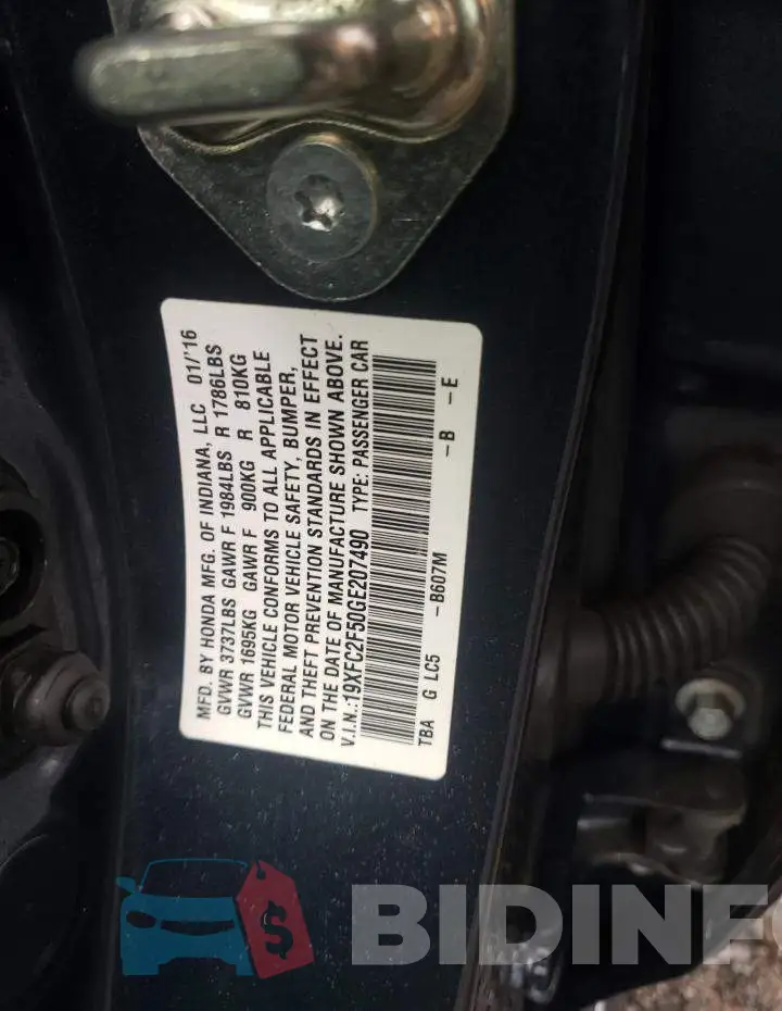 19XFC2F50GE207490 Photo# 12