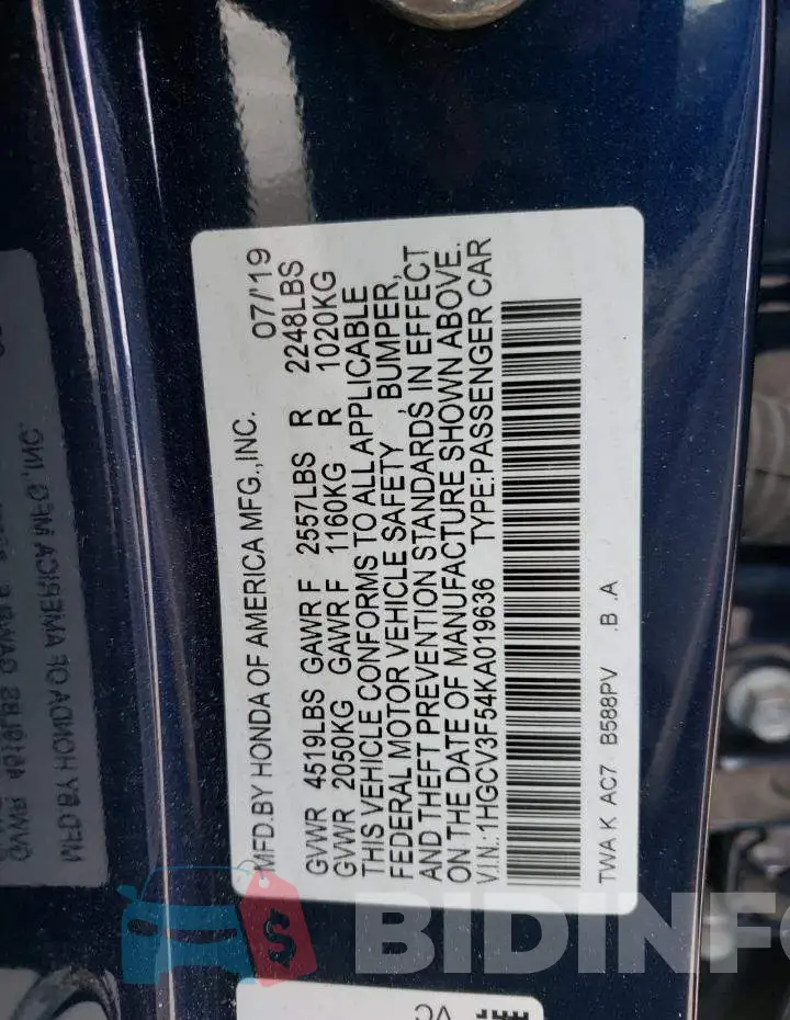 1HGCV3F54KA019636 Photo# 12