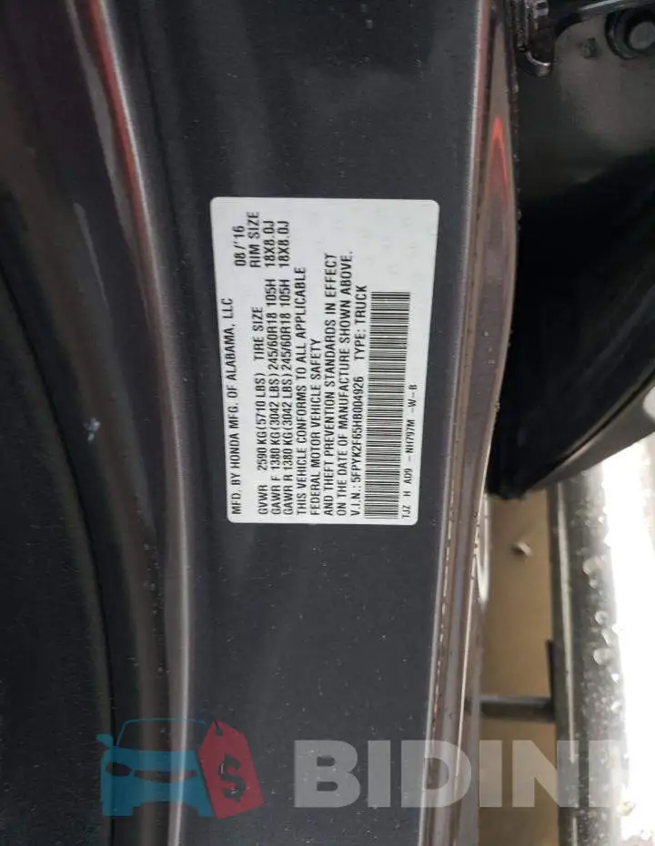 5FPYK2F65HB004926 Photo# 12