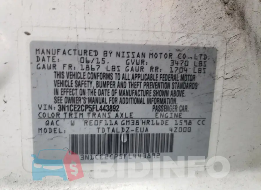 3N1CE2CP5FL443892 Photo# 12