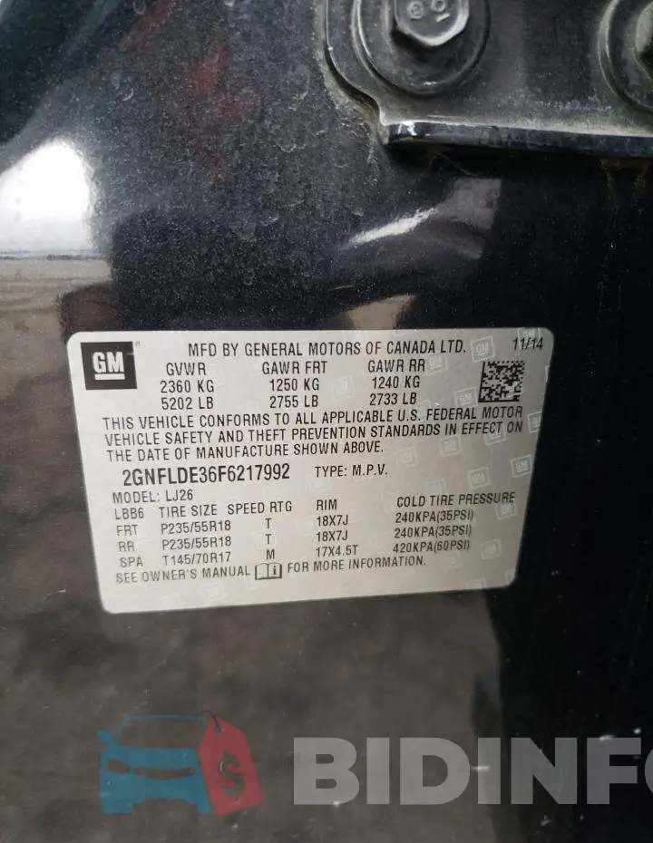 2GNFLDE36F6217992 Photo# 13